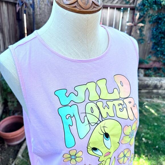 Looney Tunes Tweety Women's Side Tie Knit Tank Top Wild Flower Sz. Large Pink - Picture 3 of 10